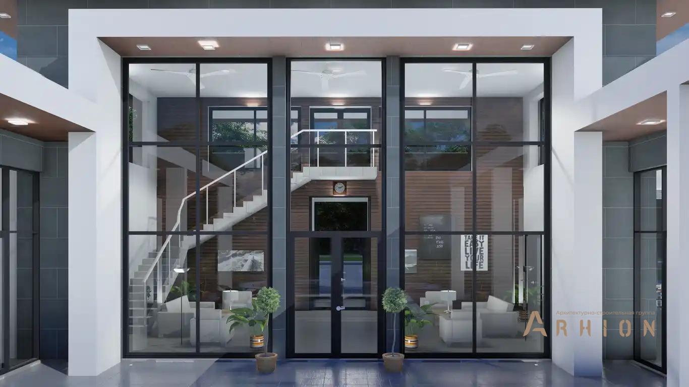 5. Проект двухэтажного дома в стиле хай-тек с плоской кровлей , h-1614, площадью - 545 кв c терассой, балконом, гаражом